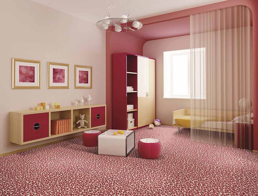 Red Spotted Carpet in Living Room